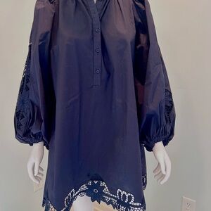 The Shirt by Rochelle Behrens Navy Crochet-Hem Dress